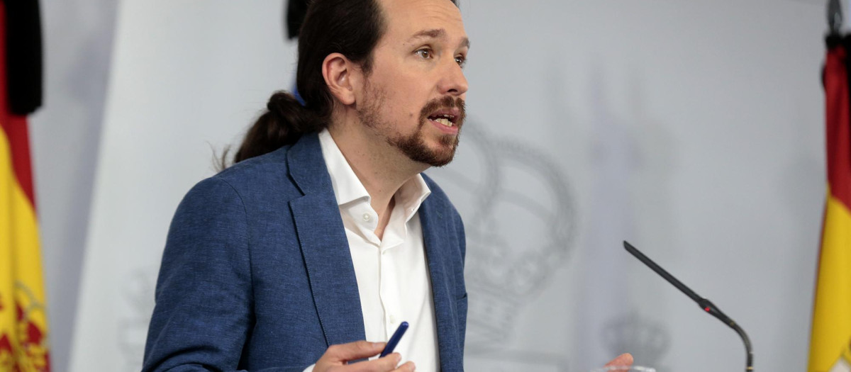 Pablo Iglesias, por entonces vicepresidente del Gobierno, presenta el Ingreso Mínimo Vital en mayo de 2020