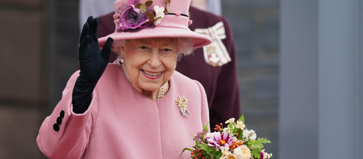 Queen Elizabeth II attending the opening ceremony of the sixth session of the Senedd in Cardiff, Britain October 14, 2021.