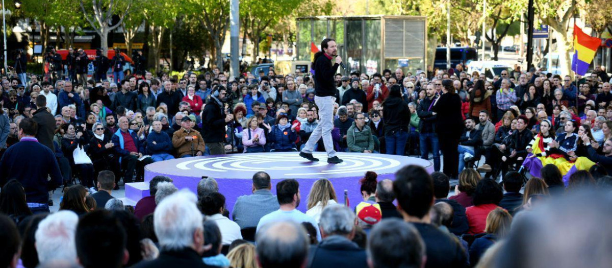 Pablo Iglesias en un mitin de Podemos durante la campaña electoral a las generales de abril de 2019