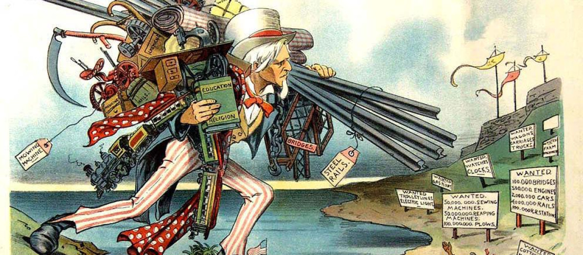 Dibujo en que se puede leer: «Y, después de todo, las islas Filipinas son solo un trampolín a China»