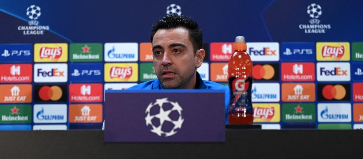 El entrenador del Barcelona, Xavi Hernández, en la rueda de prensa previa de la Liga de Campeones