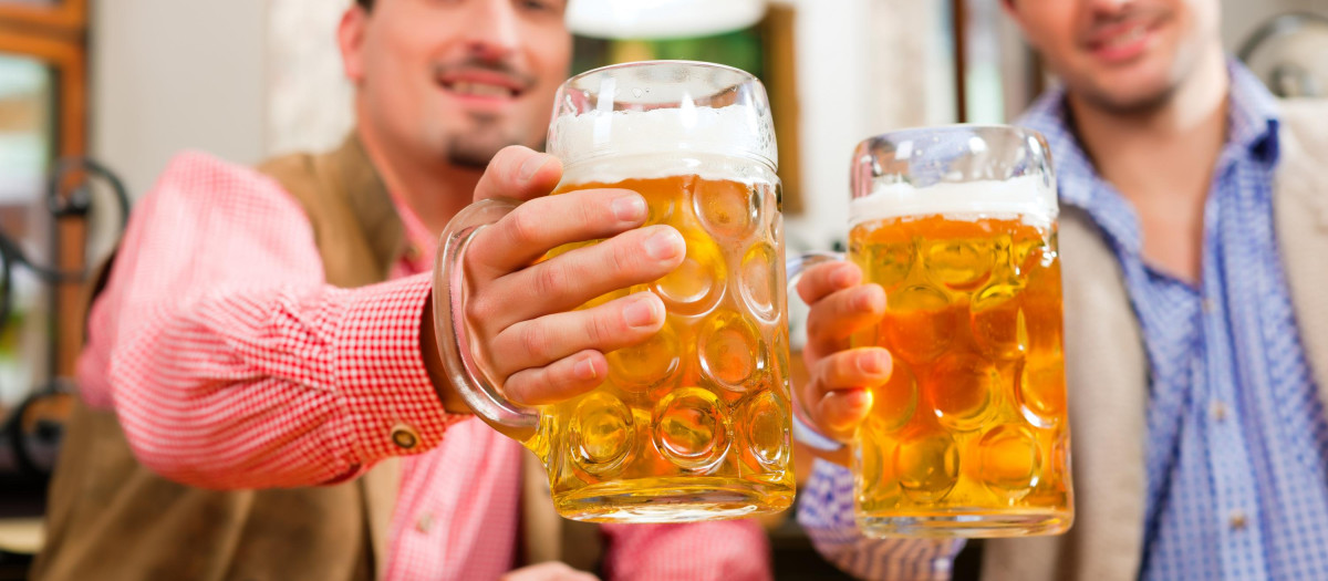 two friends in bavarian economy.men,man,bavaria,beer,beer mugs,friends,inn,tavern,pub,stein,beer mug,restaurant,humans,human beings,people,folk,persons,human,human being,friendship,relaxation,alcohol,munich,traditional,cheers,tradition,costume,chequered,bavarian,buckskins,thirsty,crackerbarrel,thirst,enthusiasm,amusement,enjoyment,joy,gag,joke,pleasure,fun,gladness,delight,two,man,inn,tavern,pub,enjoying,zünftig,trachtenhemd,maßkrüge