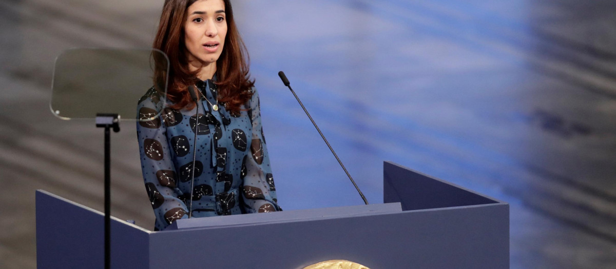 La iraquí Nadia Murad recogiendo el Premio Nobel de la Paz 2018 en Oslo