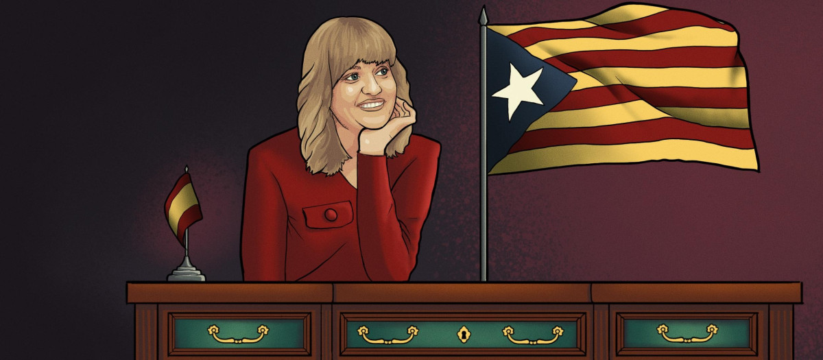 Ilustración: Pilar Alegría ante una 'estelada'