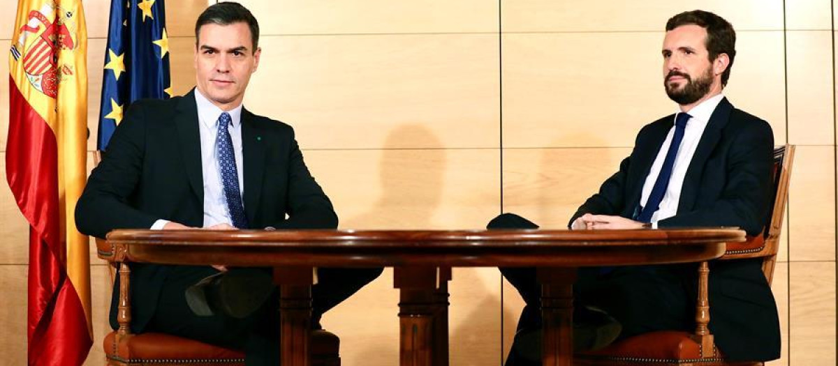 El presidente Pedro Sánchez y el líder del PP Pablo Casado