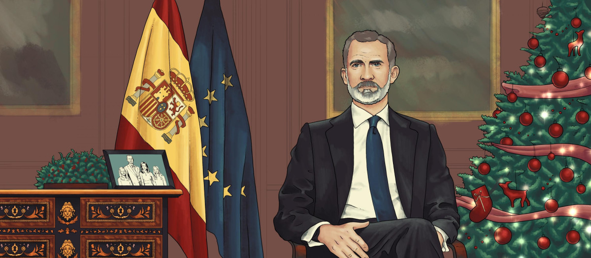 Ilustración de Felipe VI, durante el discurso de Navidad.