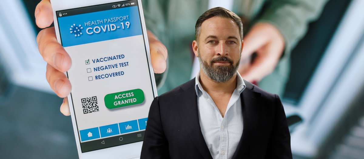 Montaje de 'Pasaporte COVID' y el presidente de Vox, Santiago Abascal.
