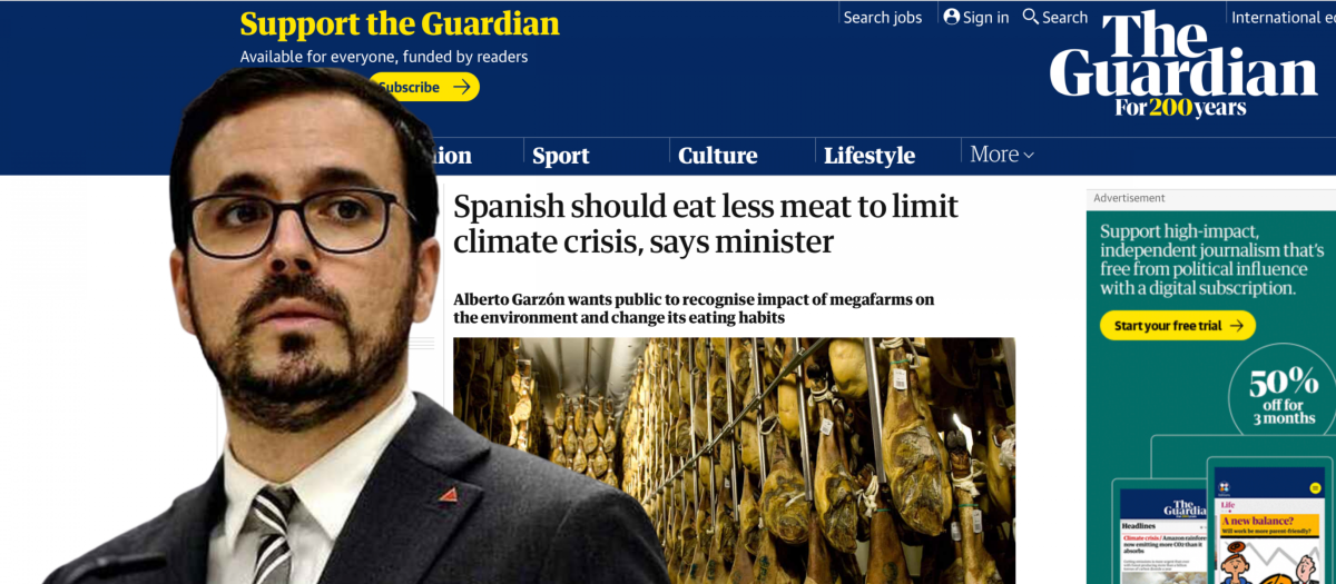 Montaje del ministro de Consumo, Alberto Garzón, sobre su entrevista en The Guardian