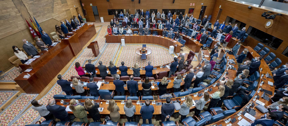 Vista general del hemiciclo en un pleno de la Asamblea de Madrid