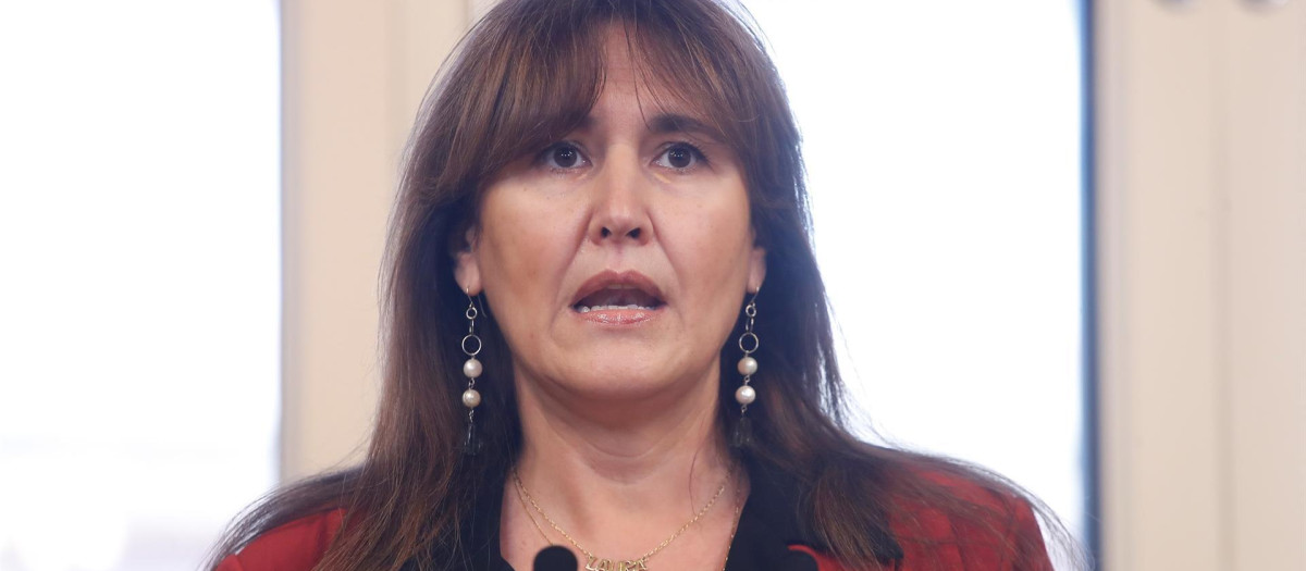 La presidenta del Parlament, Laura Borràs, durante su comparecencia este martes en el despacho de audiencias del Parlament