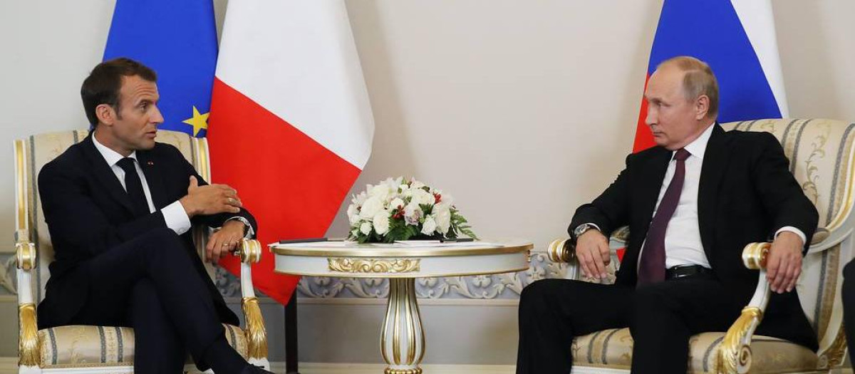 El presidente francés Emmanuel Macron y el presidente ruso Vladimir Putin en Moscú