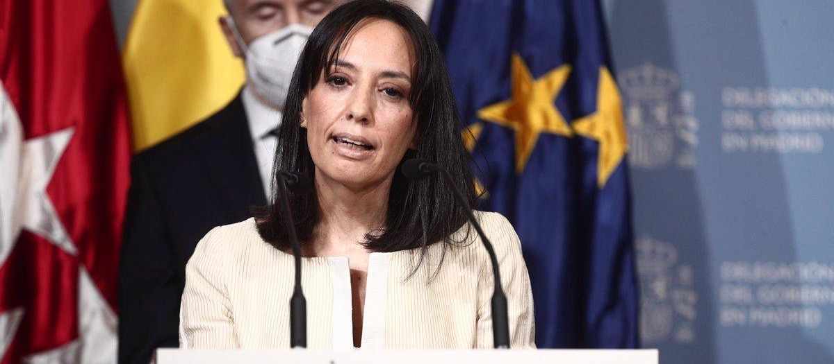 31-03-2021 La nueva delegada del Gobierno en la Comunidad de Madrid, Mercedes González, interviene durante la toma de posesión para dicho cargo, en la sede de la Delegación del Gobierno, Madrid, (España), a 31 de marzo de 2021. Durante el acto se producirá el traspaso de funciones entre el que fuera delegado del Gobierno regional y Mercedes González.
POLITICA 
Eduardo Parra - Europa Press