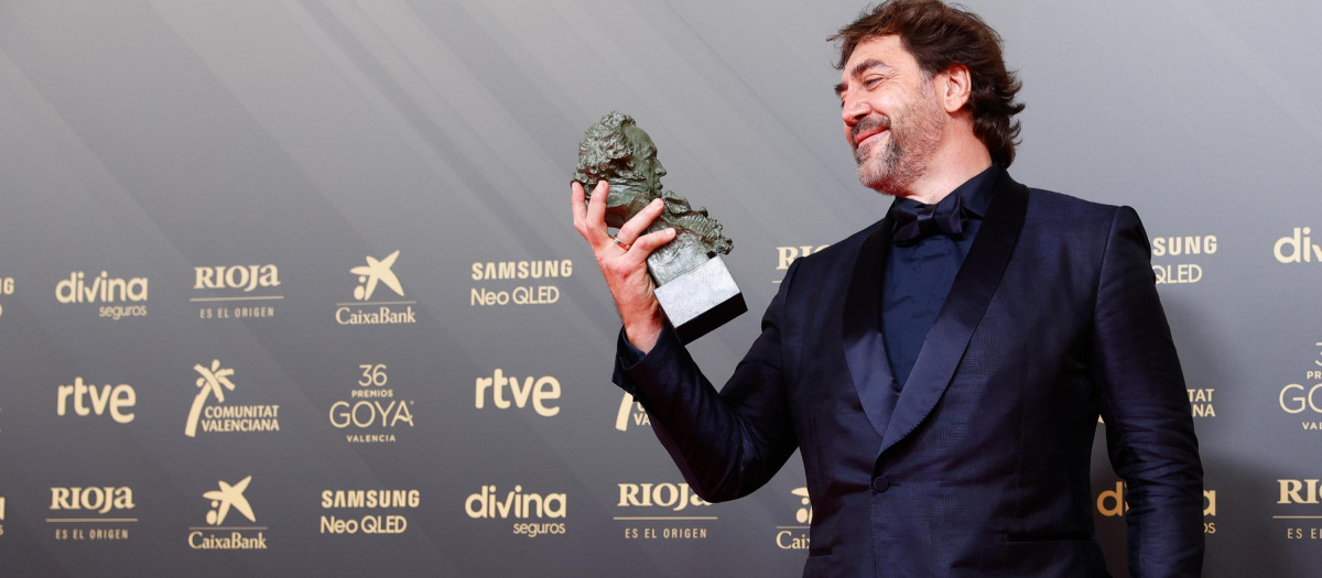 Actor Javier Bardem in the press room during the 36th annual Goya Film Awards in Valencia on Saturday 12 February, 2022.
pictured: mejor actor principal "el buen patron"