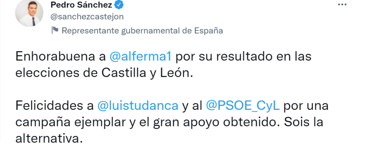 Pedro Sánchez felicita a Alfonso Fernández Mañueco