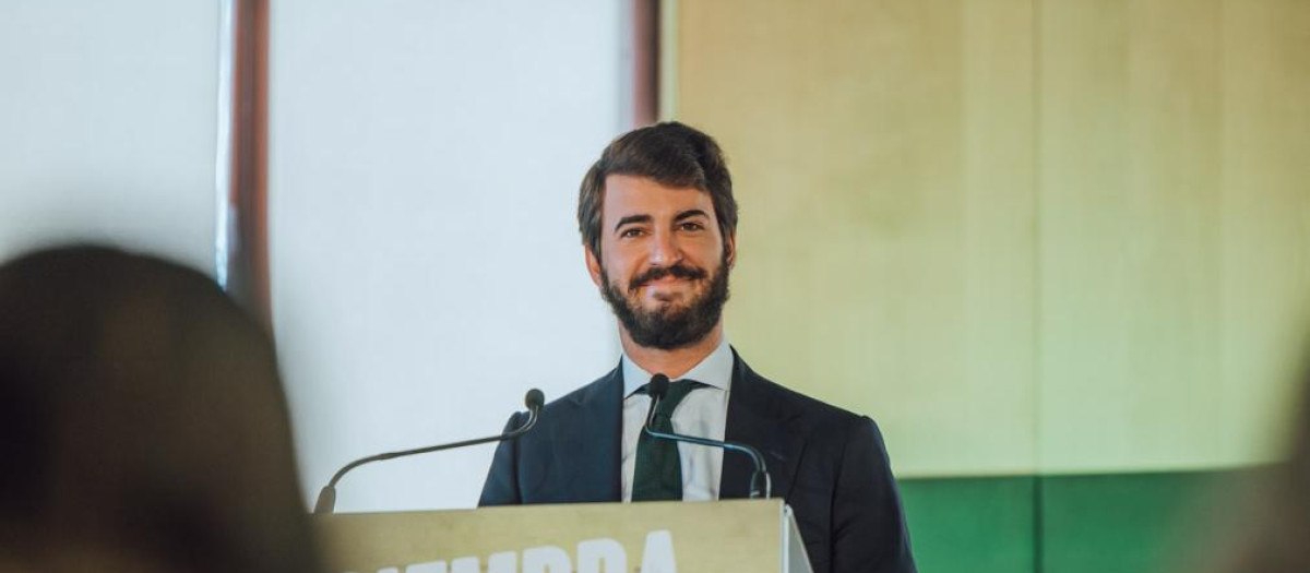 Juan García-Gallardo este lunes, desde el hotel vallisoletano donde Vox celebró el resultado electoral de Castilla y León