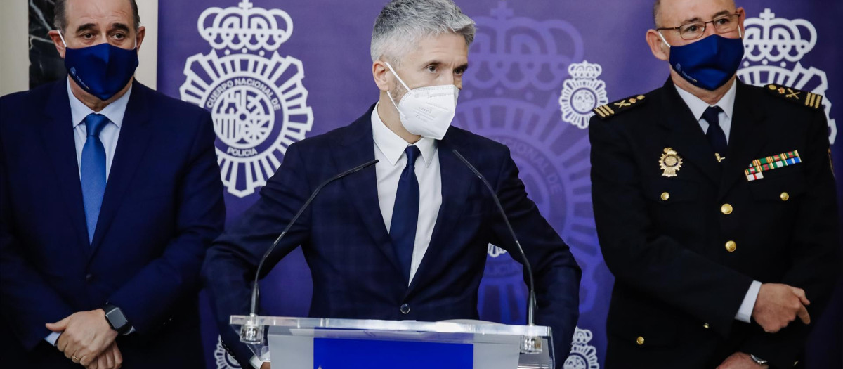 El ministro Grande Marlaska durante una comparecencia este lunes