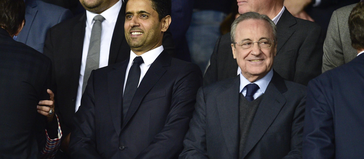 Nasser Al Khelaïfi y Florentino Perez durante el último enfrentamiento entre franceses y madridistas