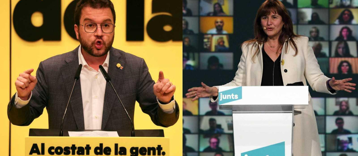 Pere Aragonès y Laura Borràs durante la campaña electoral de 2021