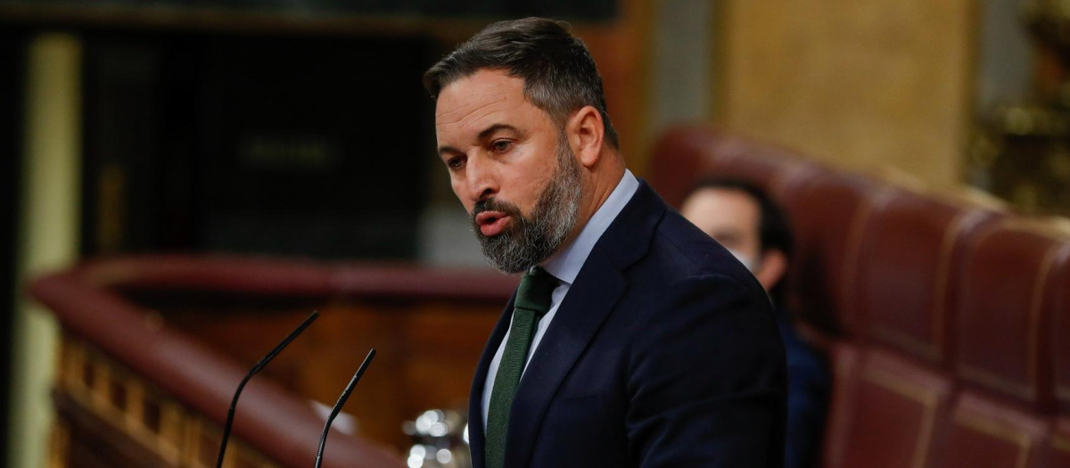 Santiago Abascal, presidente de Vox, durante una sesión parlamentaria del pasado noviembre
