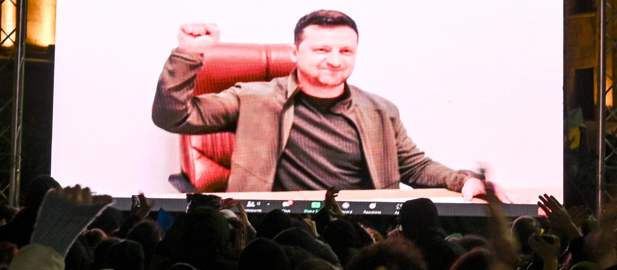 El presidente Zelenski, durante un discurso en directo para alentar a los ucranianos