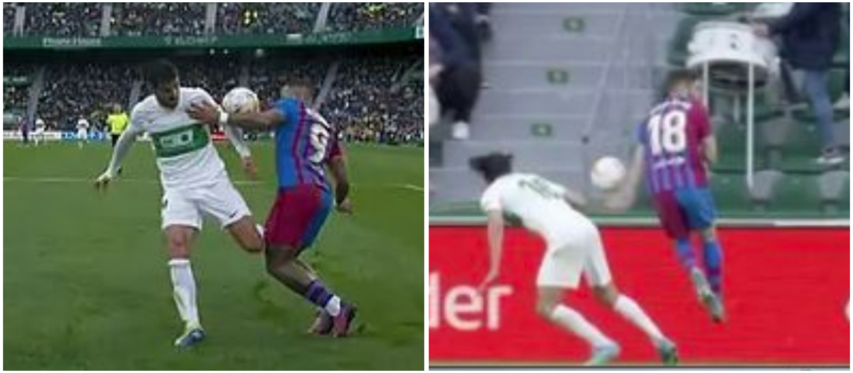 Captura de las manos que provocaron la polémica en el Elche-FCB