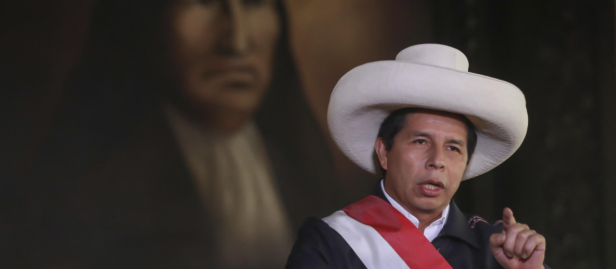 El presidente Pedro Castillo, durante una comparecencia televisada
