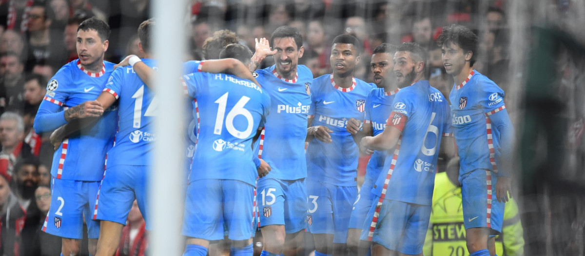 El Atlético celebra el gol de Lodi