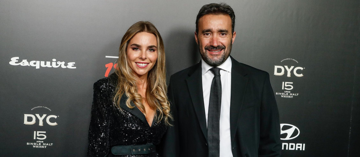 Journalist Juanma Castaño and Helena Condis at photocall for Esquire Men of Year 2021 awards in Madrid on Wednesday, 10 November 2021.
