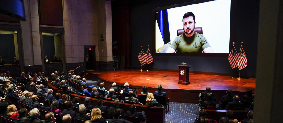 El presidente de Ucrania, Volodimir Zelenski, durante su discurso ante el Congreso de EE.UU
