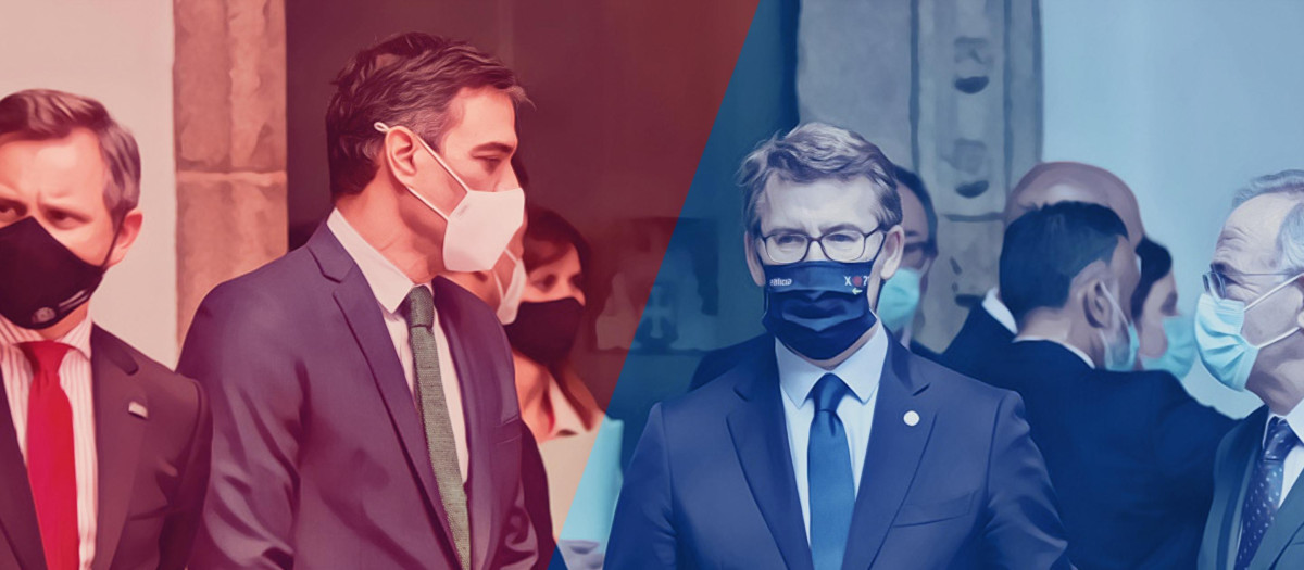 Pedro Sánchez y Alberto Núñex Feijóo durante la Conferencia de Presidentes celebrada en La Palma