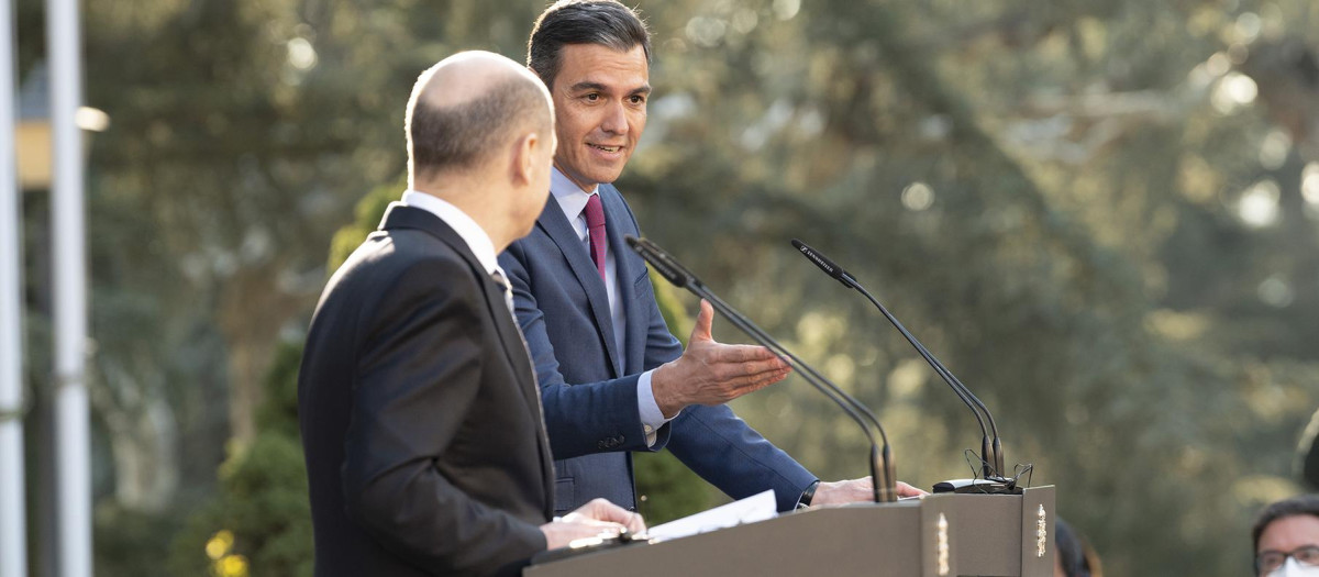 Pedro Sánchez y Olaf Scholz en La Moncloa en enero