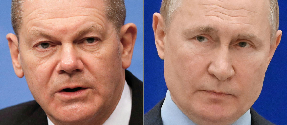 El canciller alemán, Olaf Scholz, y el presidente ruso Vladimir Putin