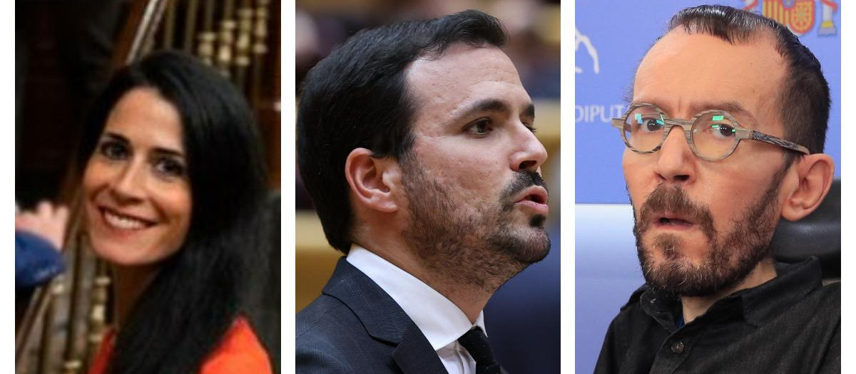 Carla Toscano, Alberto Garzón y Pablo Echenique.