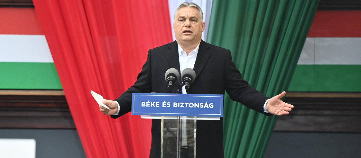 El primer ministro húngaro, Viktor Orbán, interviene en un mítin este viernes