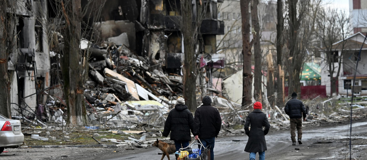 Destrucción en la ciudad de Borodianka, al noroeste de Kiev