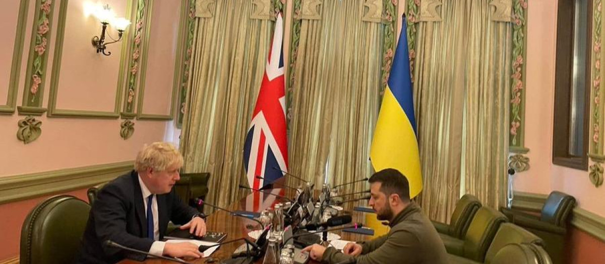 Boris Johnson, primer ministro británico, se reúne con el presidente ucraniano Volodimir Zelenski en Kiev