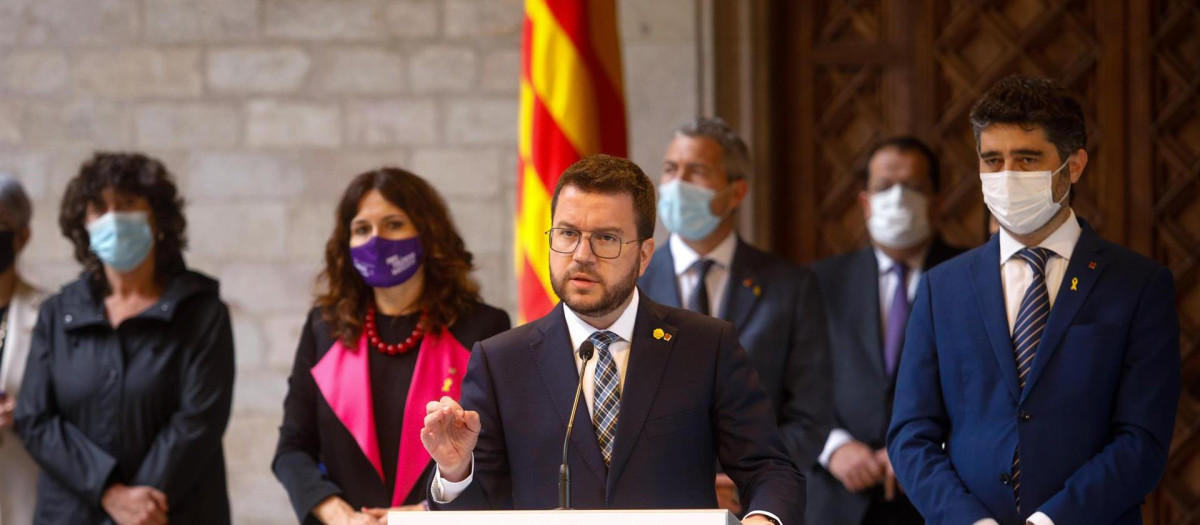 El presidente de la Generalitat, Pere Aragonès, comparece tras valorar el supuesto caso de espionaje a independentistas