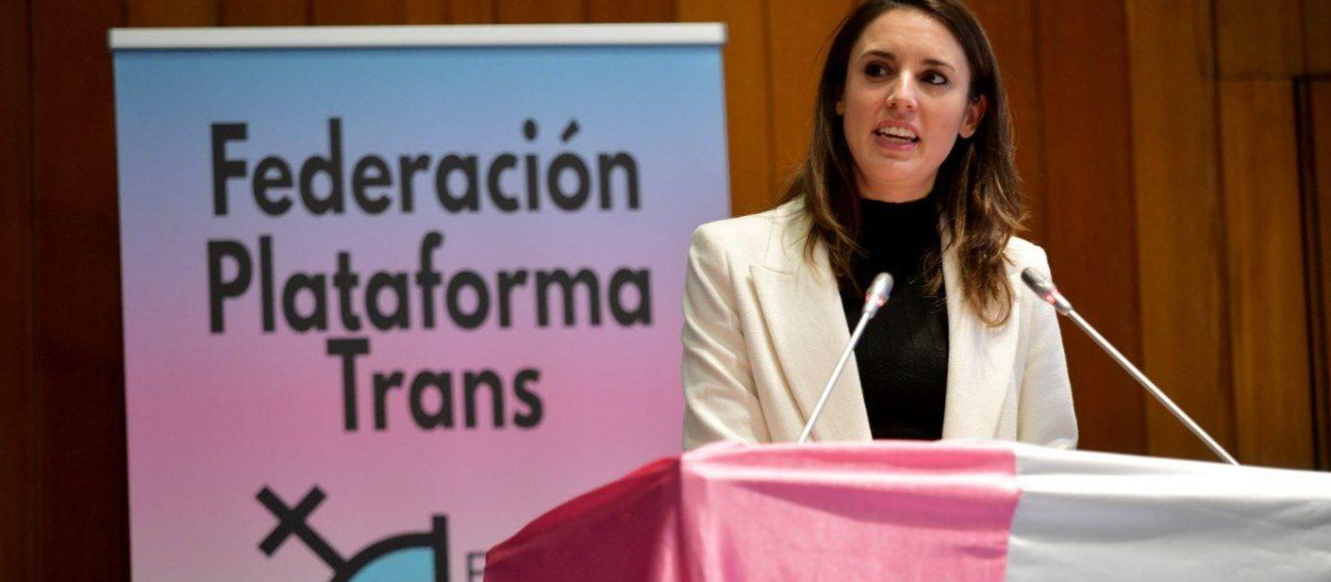 La ministra de Igualdad, Irene Montero, en el encuentro celebrado por la Federación trans del Estado Español Plataforma Trans, el pasado 31 de marzo de 2022