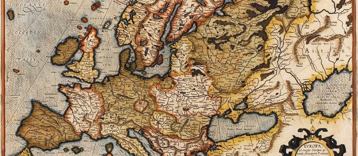 Una versión actualizada del mapa de Europa de 1554 tal como aparece en el atlas de 1595