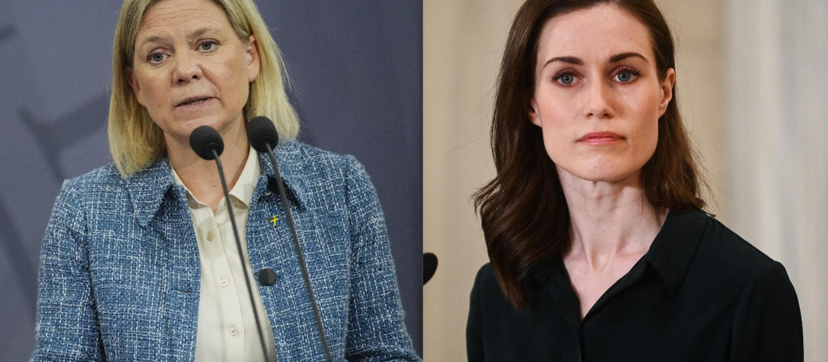 La primera ministra de Suecia, Magdalena Andersson y la primera ministra finlandesa Sanna Marin