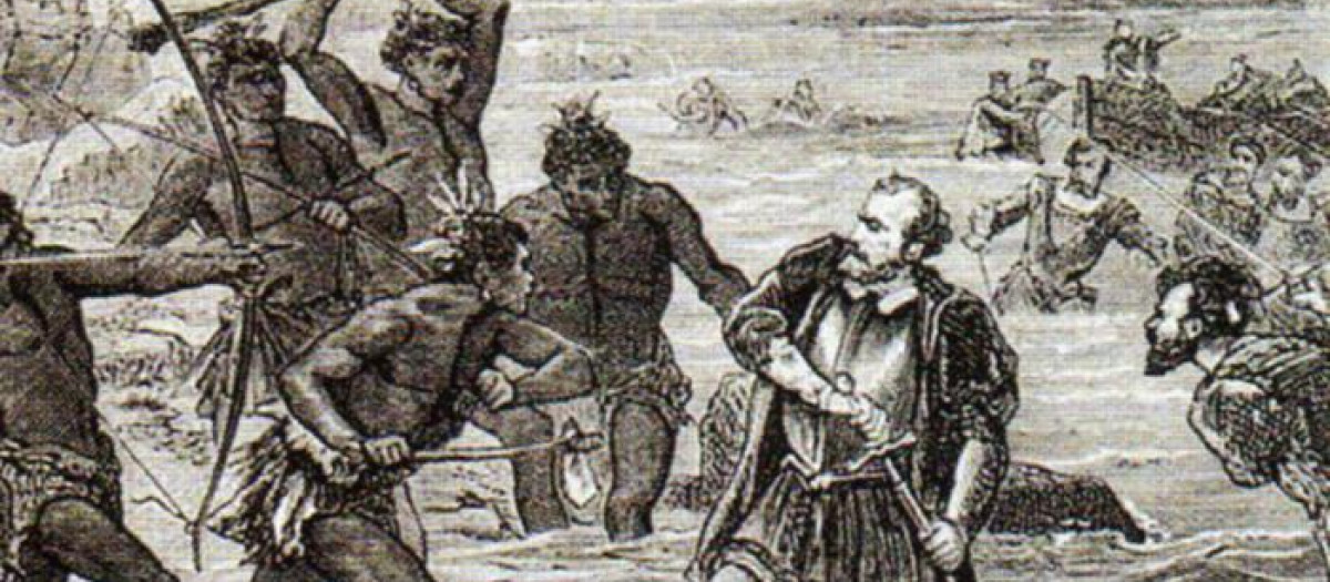 Muerte de Magallanes en la batalla de Mactán (grabado del siglo XIX)