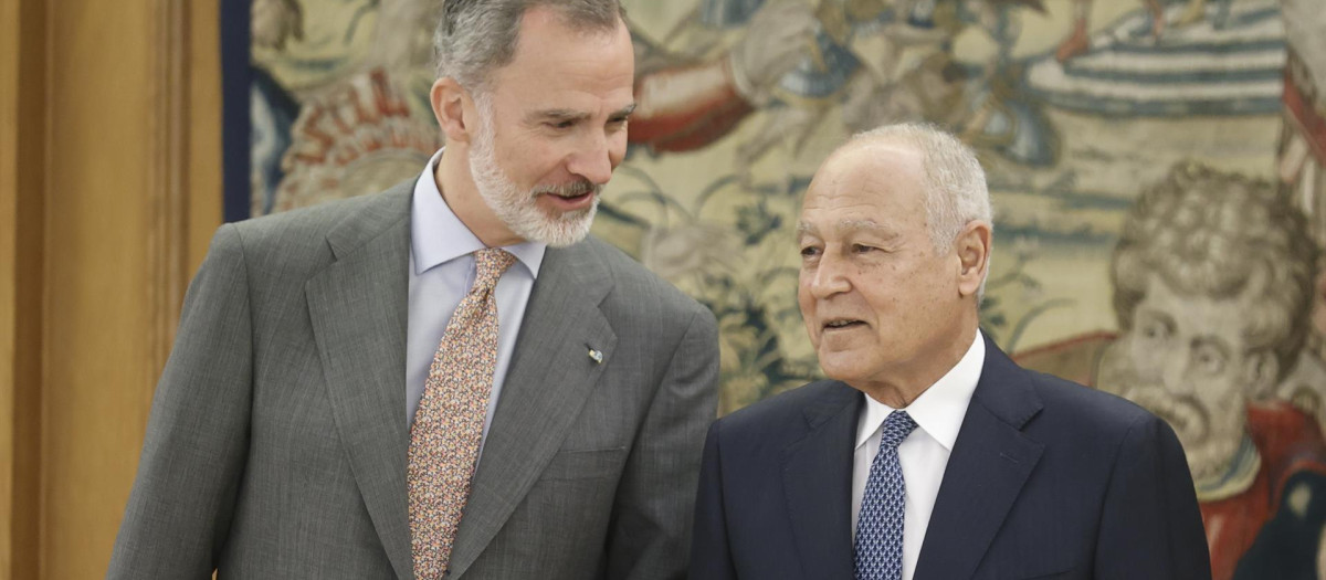 El Rey, junto al secretario general de la Liga de los Estados Árabes, este miércoles en Zarzuela