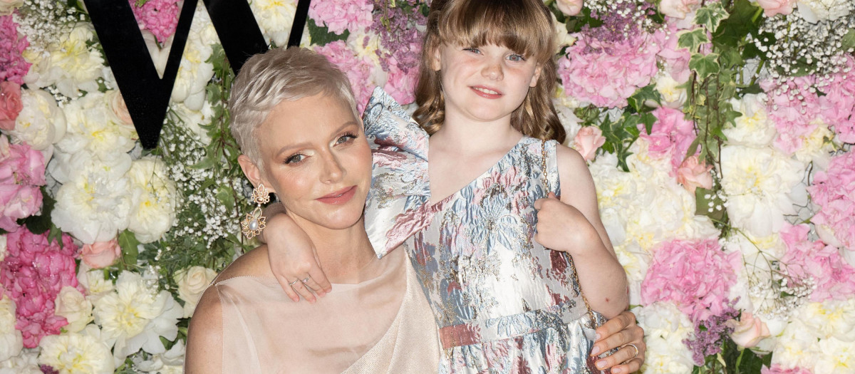 Princess Charlene of Monaco and Princess Gabriella of Monaco attend the Monaco Fashion Week on May 24, 2022 in Monte-Carlo, Monaco