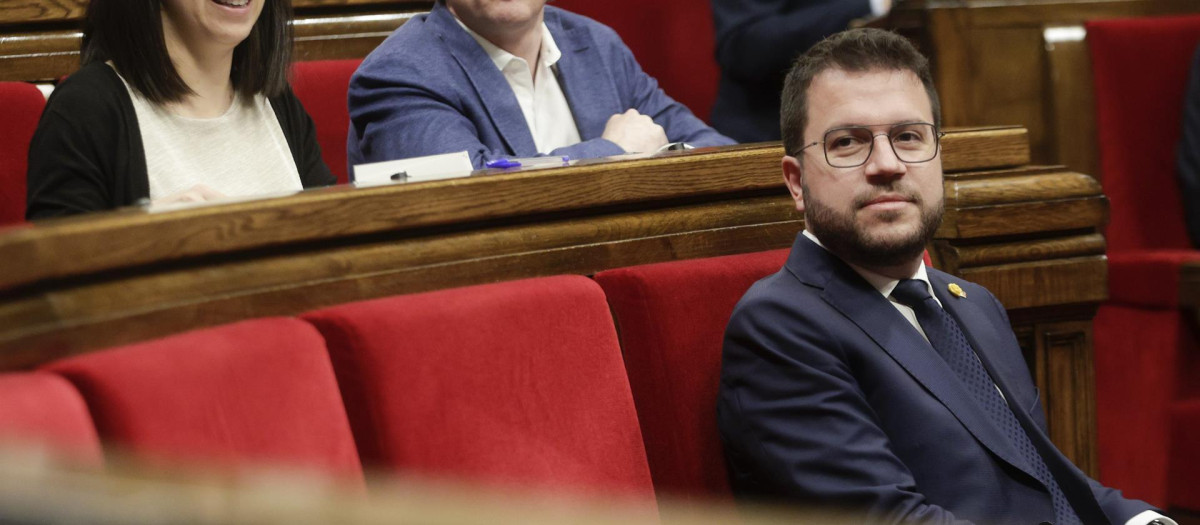 El presidente de la Generalitat, Pere Aragonès, durante la segunda jornada de la sesión plenaria,del Parlamento catalán