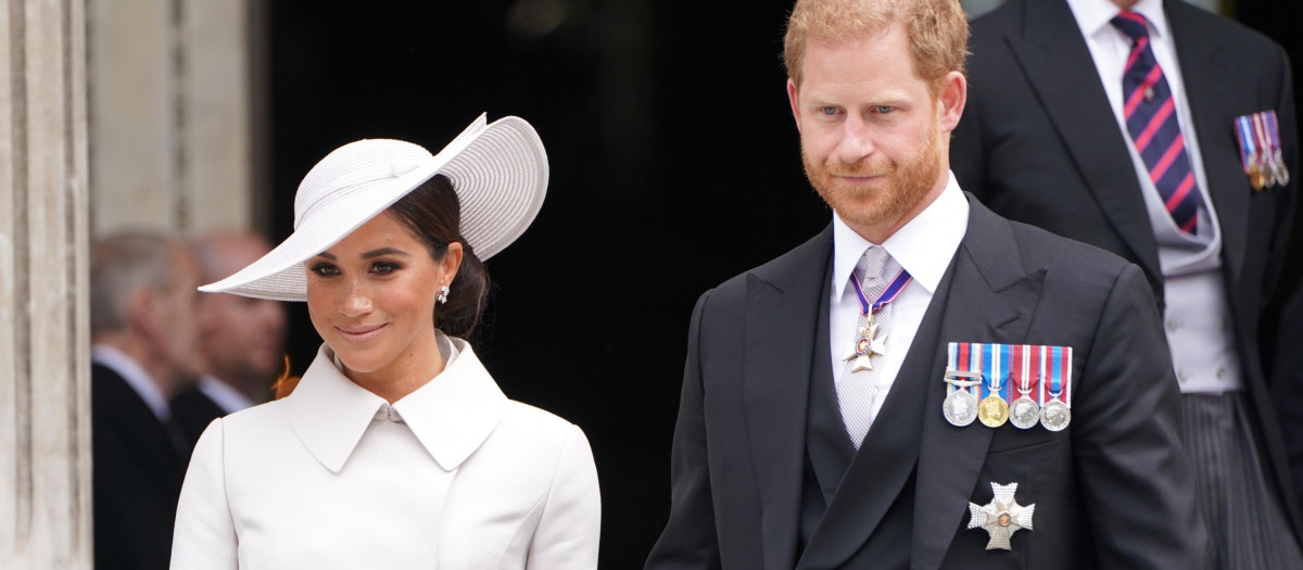 Prince Harry and Meghan Markle arriving for the National Service of Thanksgiving at St Paul'sCathedral, London, on day two of the Platinum Jubilee celebrations for Queen Elizabeth II.