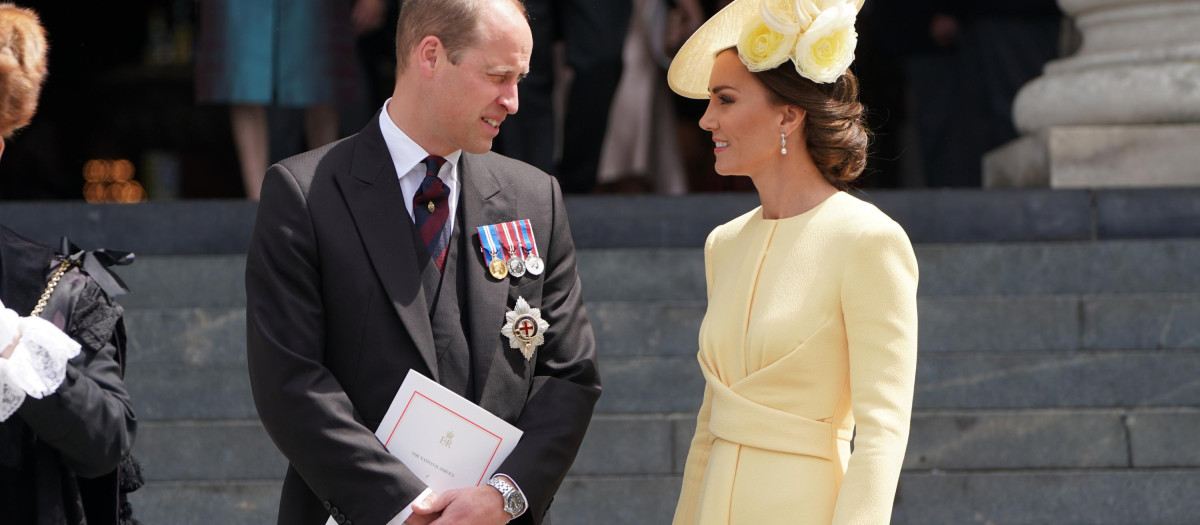 Prince William and Kate Middleton during service of thanksgiving for the reign of Queen Elizabeth II in London Friday June 3, 2022 on the second of four days of celebrations to mark the Platinum Jubilee.
