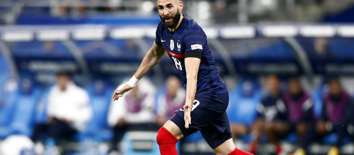 Karim Benzema, en el partido ante Dinamarca con la selección francesa