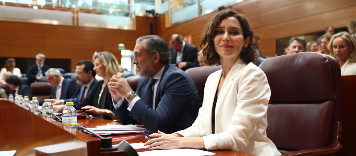 La presidenta de la Comunidad de Madrid, Isabel Díaz Ayuso, el pasado jueves en la Asamblea