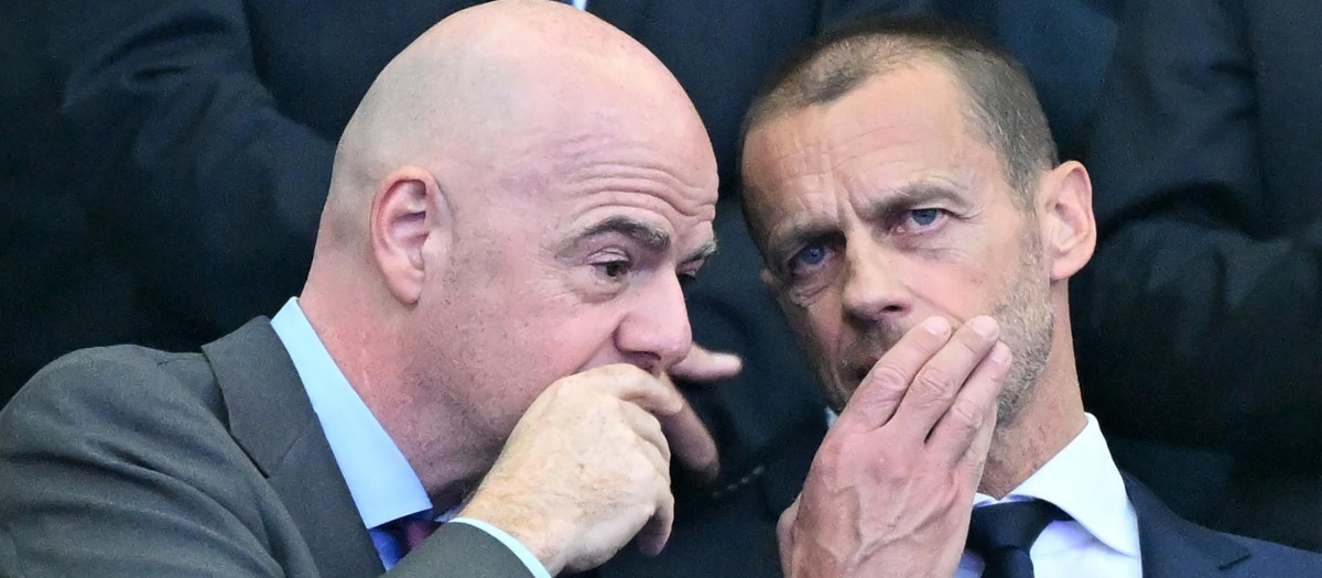 Los presidentes de la FIFA y la UEFA, Gianni Infantino y Aleksander Ceferin, en la última final de la Champions