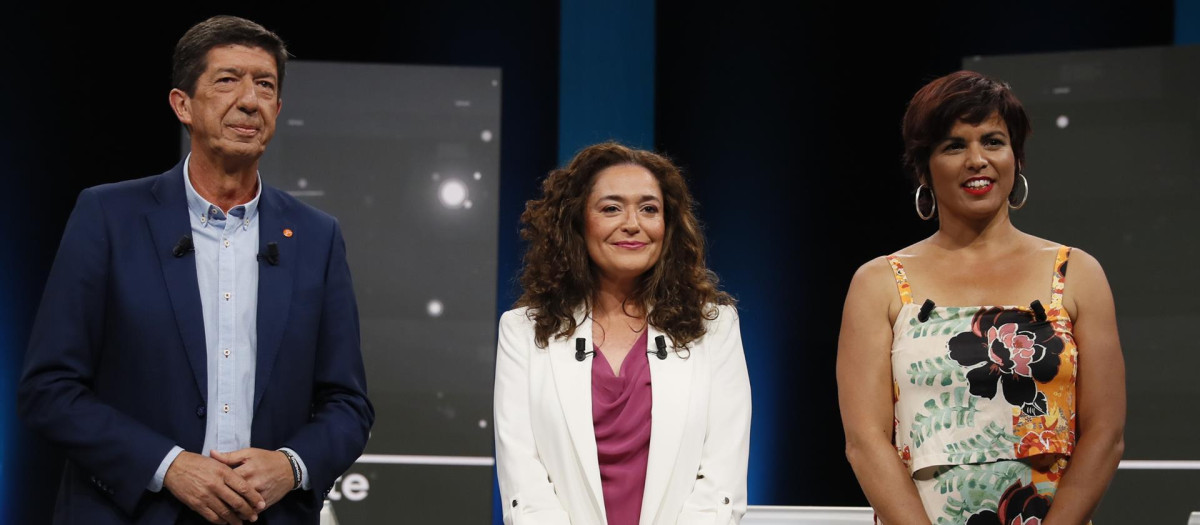 Juan Marín (Cs), Inma Nieto (Por Andalucía) y Teresa Rodríguez (Adelante Andalucía)